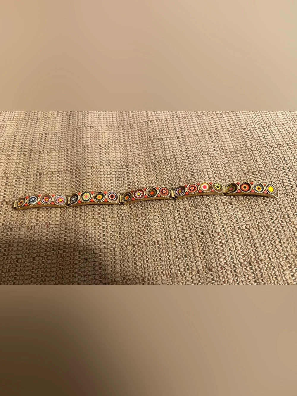 Vintage Italian Micro Mosaic Millefiori Panel Link Bracelet Gold Tone